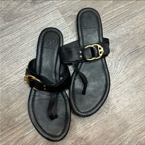 Tory Burch Black Tong Flats Gold Accent Women’s 7.5